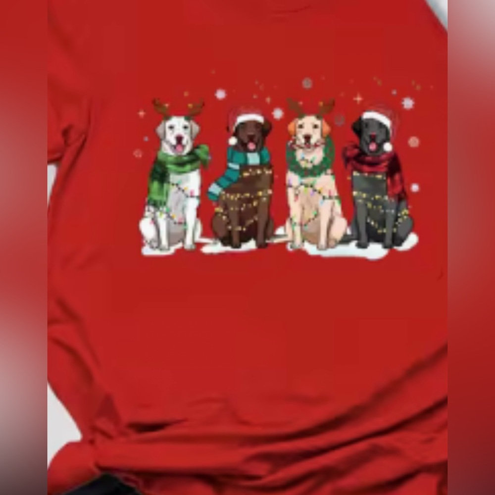 Festive Christmas Dog Print Red Short Sleeve T-Shirt